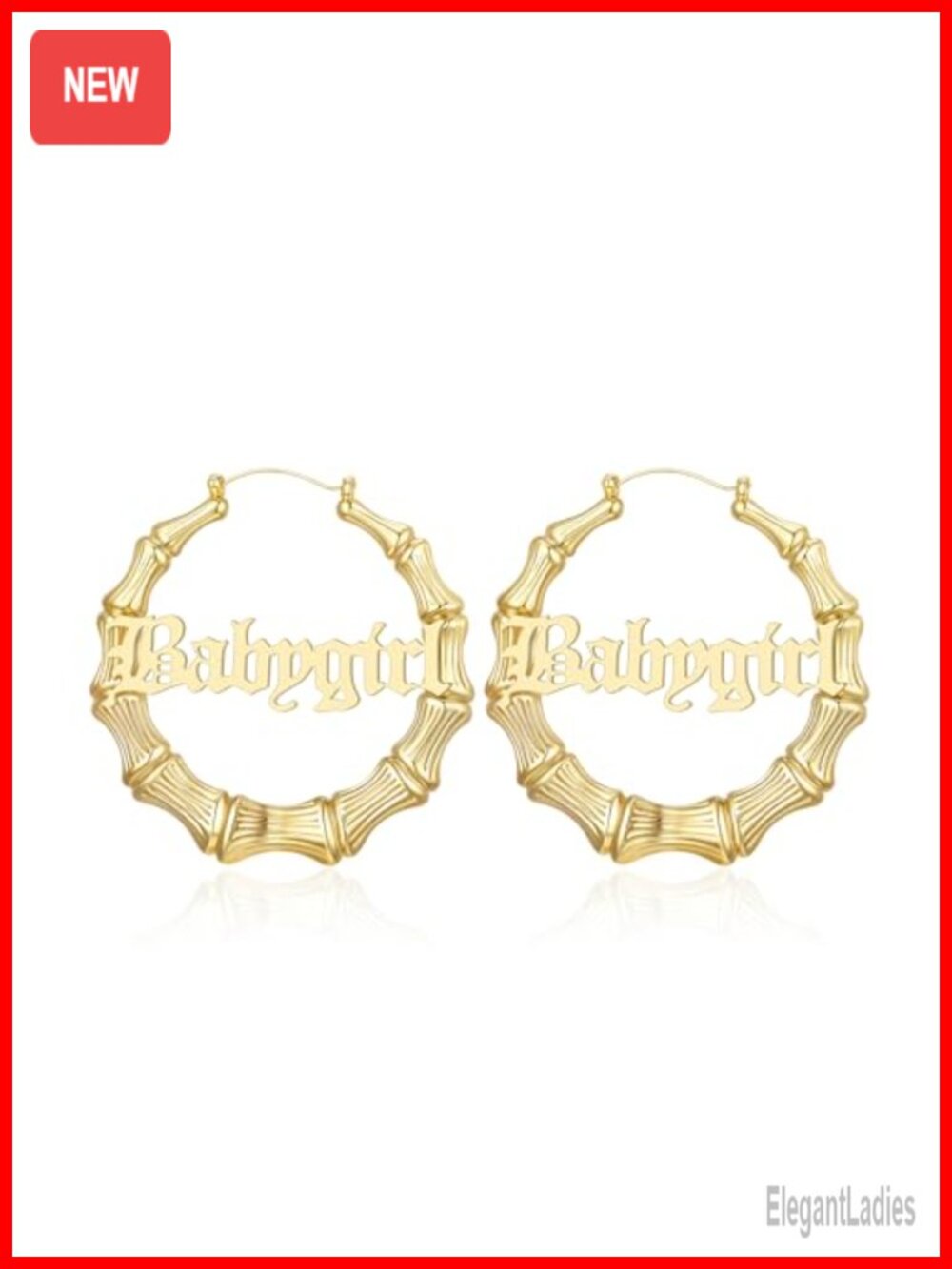 Gold Plated Bamboo Hoop Earrings Stainless Steel Snap Back Large